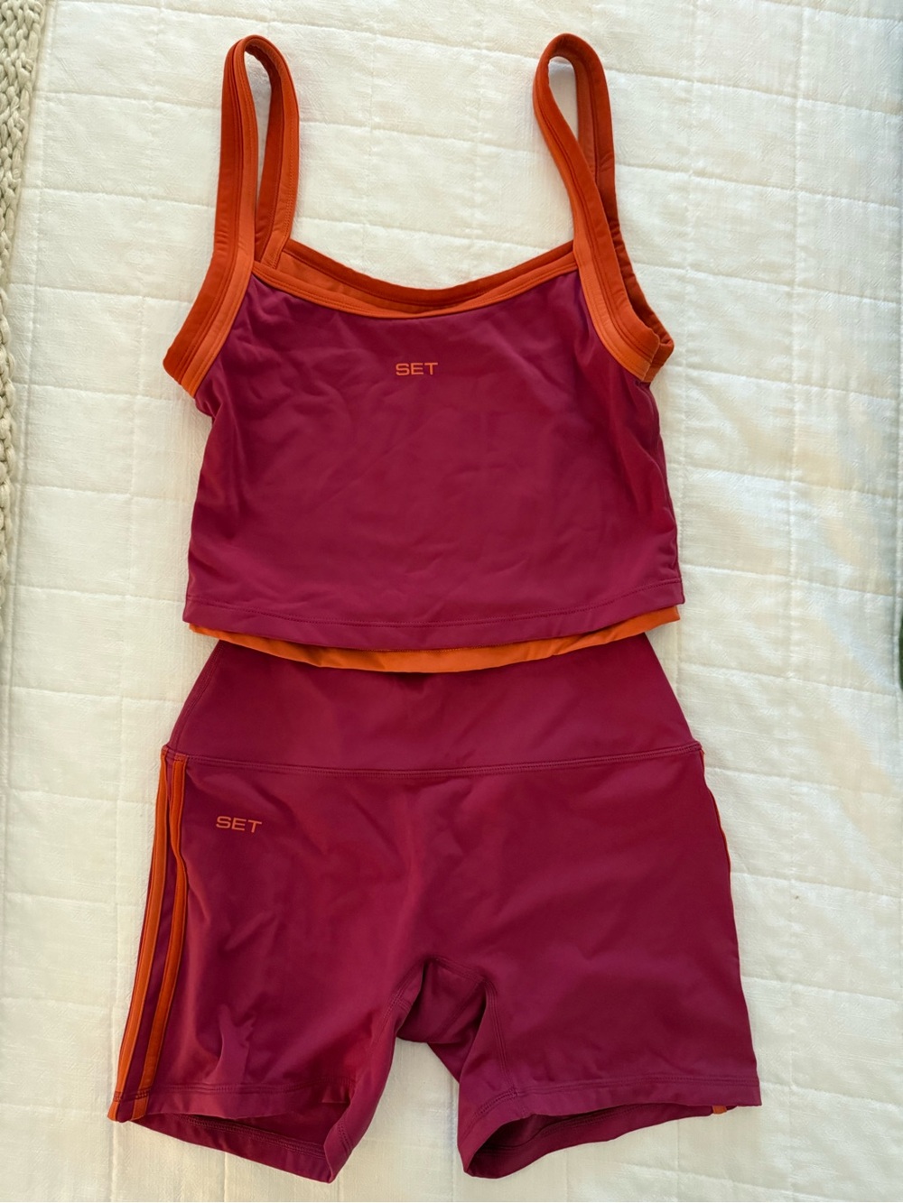 SET Active Berry Tank and Athletic Shorts with Orange Trim
